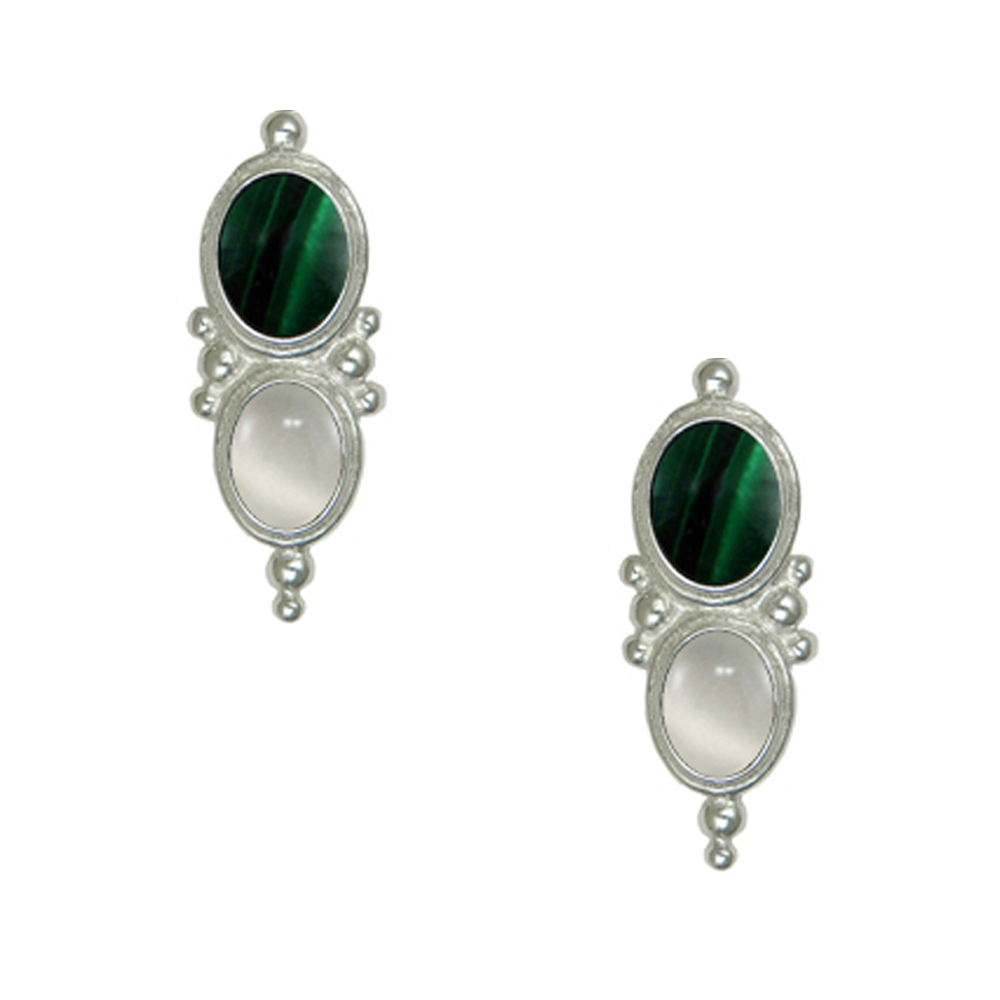 Sterling Silver Drop Dangle Earrings With Malachite